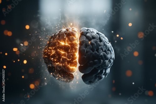 A highly detailed image of a brain, half illuminated with vibrant sparks, representing creativity and intelligence in the human mind's electric charge.