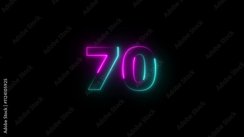 Glowing neon number 70. Two-color looping trendy glowing neon numeric number seventy. Educational mathematics 70 animation. Glowing neon number 70. Two-color looping trendy glowing neon numeric number seventy. Educational mathematics 70 animation.