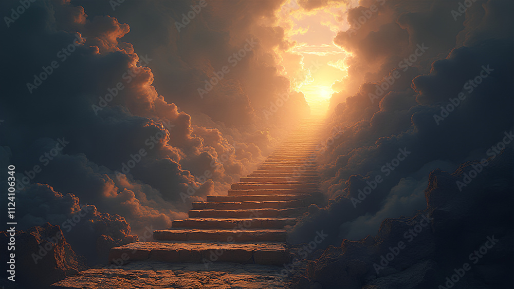 Obraz premium Stairway to heaven Revelation And night will be no more They will need no light of lamp or sun for the Lord God will be their light and they will reign forever and ever