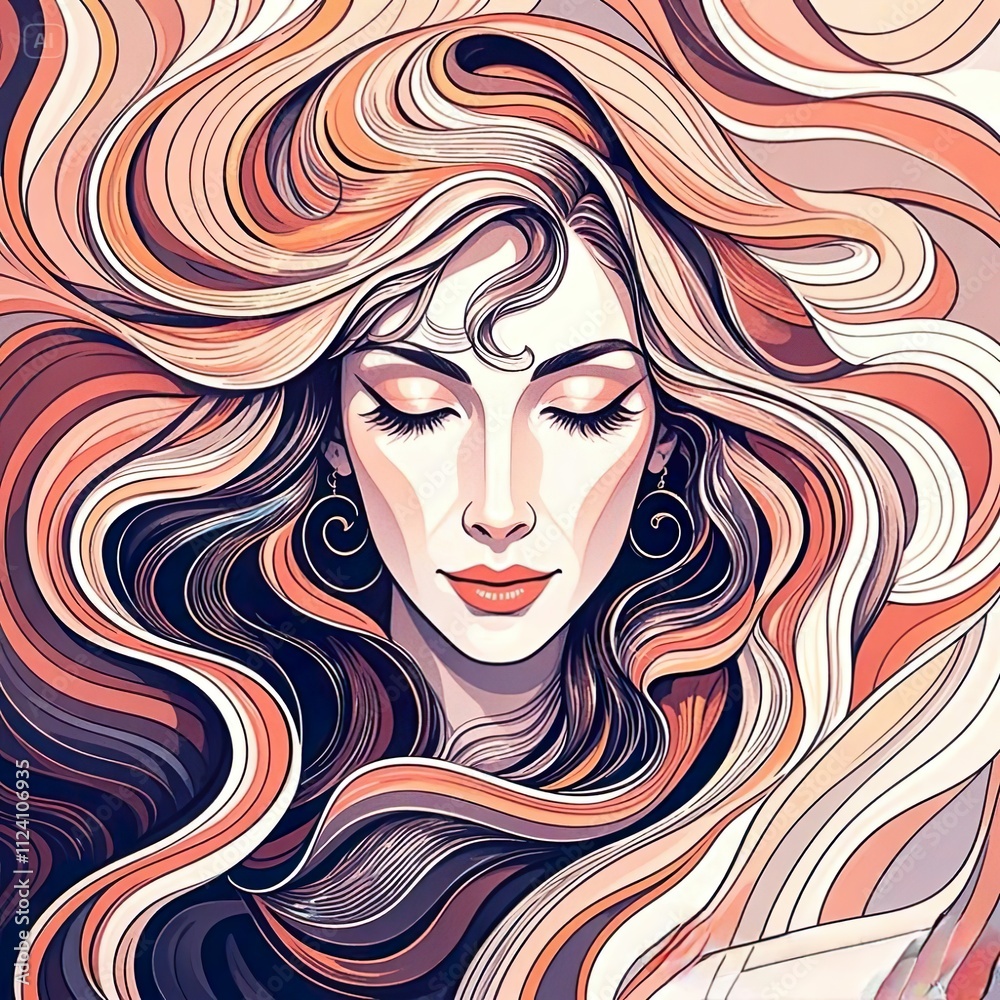 Beautiful vector illustration of a woman with long hair and elegant hairstyle Beautiful vector illustration of a woman with long hair and elegant hairstyle