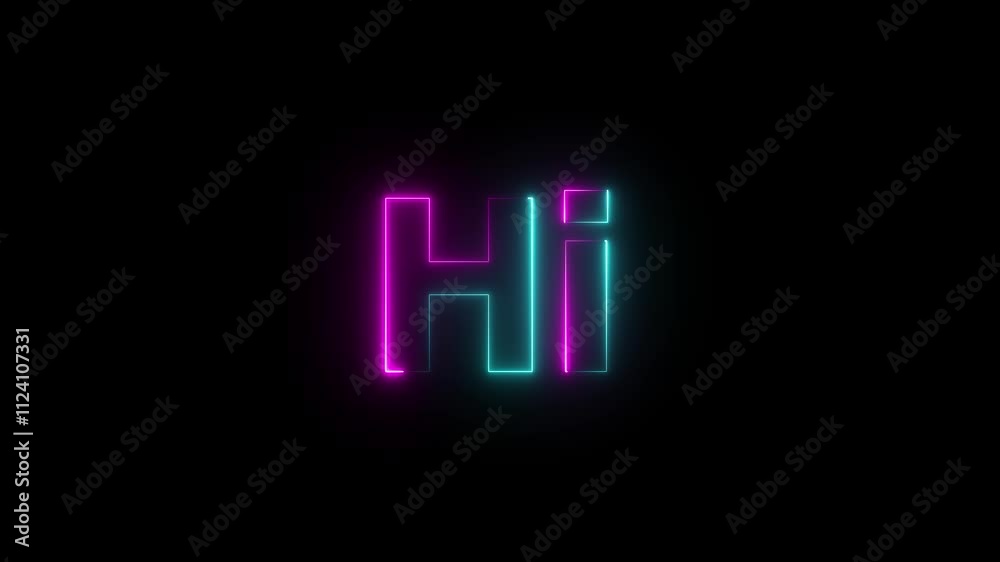 Glowing neon sign hi on black background. neon sign hi icon. hi neon text animation. Glowing neon sign hi on black background. neon sign hi icon. hi neon text animation.