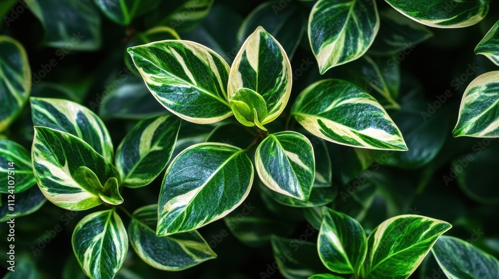 Vibrant green leaves with creamy white variegation. Ideal for nature, botany, or garden themes. Vibrant green leaves with creamy white variegation. Ideal for nature, botany, or garden themes.