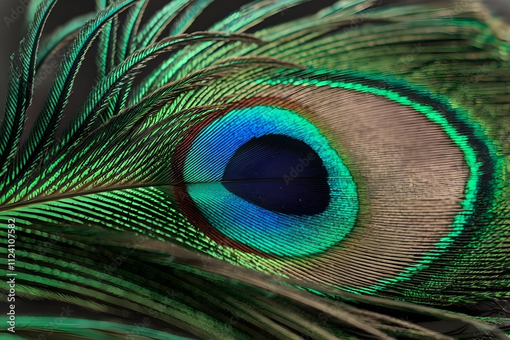 Naklejka premium Close up of a peacock feather. Colorful decorative design.