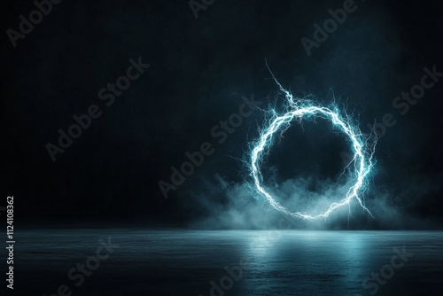 A glowing circle of electricity shines against a dark surface, symbolizing continuous energy and electrical power in a futuristic and mesmerizing visual concept.
