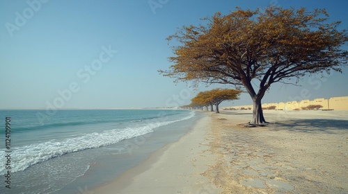 Legendary tree of life in bahrain desert , isolated on white background,  , copy space, copy space for text,