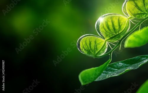 Close-up of vibrant green leaves with glowing edges. transpiration and biology concept.