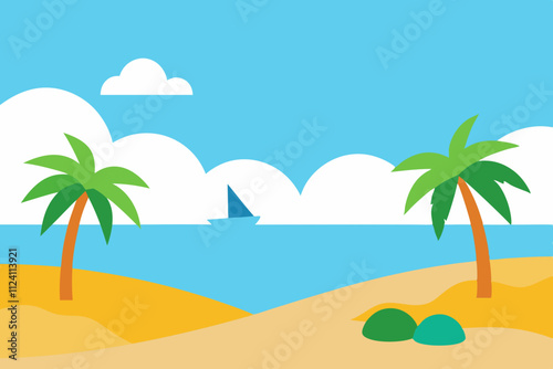 Beach Scenes Vector Illustration - Summer, Relaxation, and Tropical Vibes