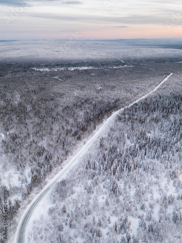 Winter road among the taiga