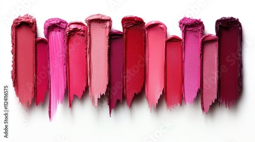 Swatches of various pink and red lipsticks. Perfect for beauty, cosmetics, and makeup blogs. photo