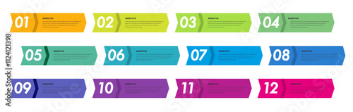 Bullet points numbers from 1 to 12 list markers colorful trendy typography