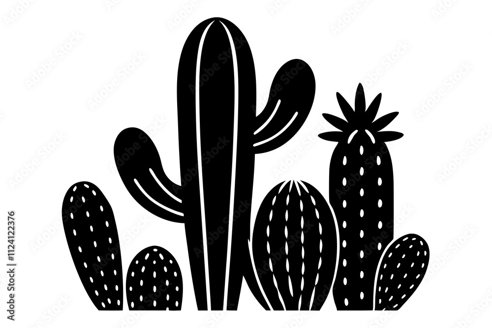 Vector Line Art of Cacti – Minimalist Plant Illustration for Printable Graphic Design