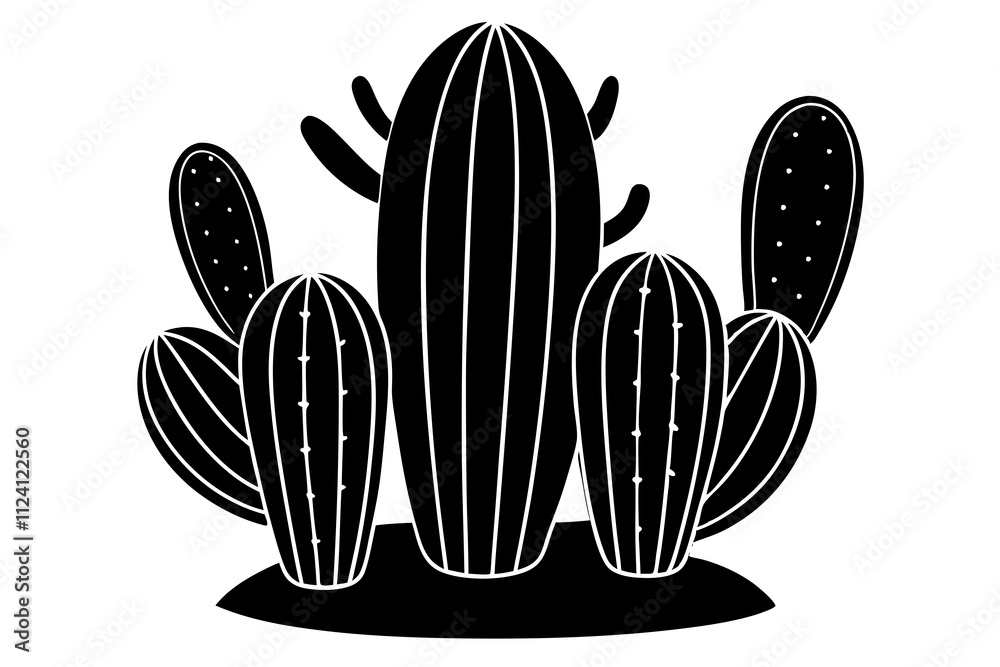 Vector Line Art of Cacti – Minimalist Plant Illustration for Printable Graphic Design