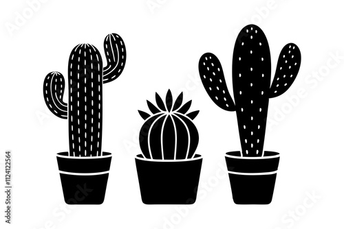 Vector Line Art of Cacti – Minimalist Plant Illustration for Printable Graphic Design