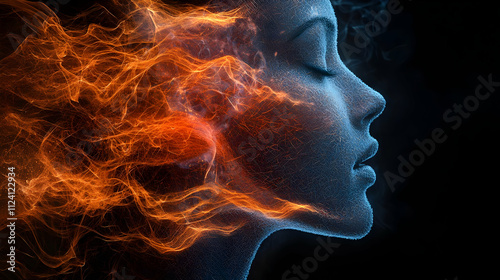 Abstract Face in Fire & Ice, Mystical Digital Art photo