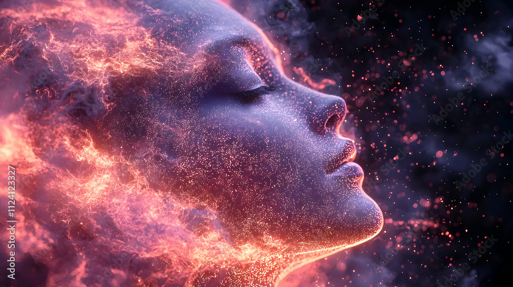 Fiery Particles Form Face, Abstract Art Fiery Particles Form Face, Abstract Art
