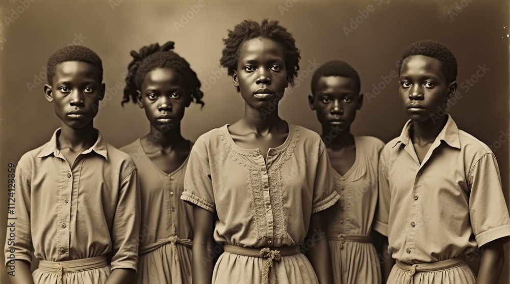 Naklejka premium Sepia-Toned Portrait of Group in Historical Context