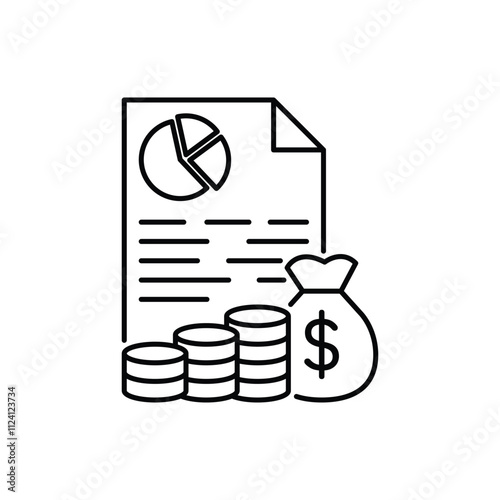 Deposit interest flat line icon, credit, loan commission. Thin linear logo for financial services, cashback payment, tax fee, invoice with money and percent sign vector illustration.