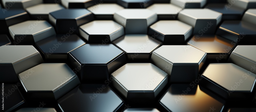 Abstract Hexagonal Pattern with Metallic Texture and Reflection Abstract Hexagonal Pattern with Metallic Texture and Reflection