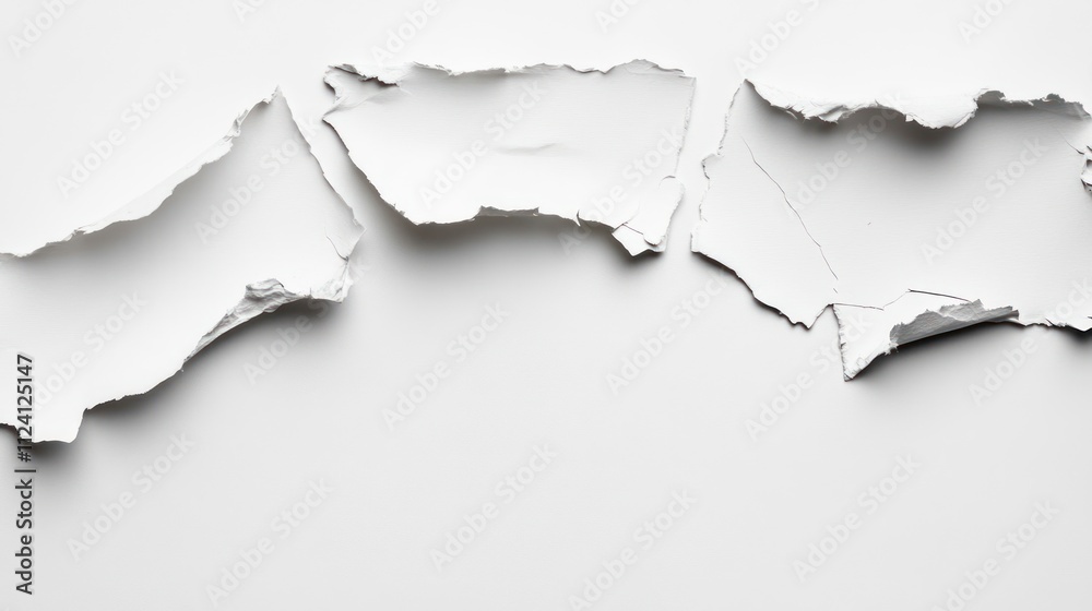 Torn white paper pieces on a clean background, suggesting creativity and design potential. Torn white paper pieces on a clean background, suggesting creativity and design potential.