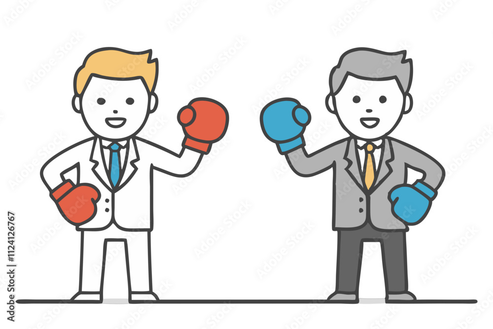 Two businessmen with boxing gloves vector image, Isolated on white background.
Two businessmen with boxing gloves vector image, Isolated on white background.