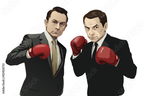 Two businessmen with boxing gloves vector image, Isolated on white background.
