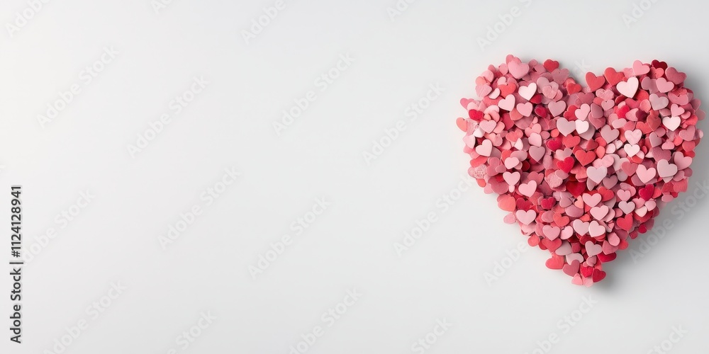 Heart Shape Created with Pink and Red Paper Hearts on White Background Heart Shape Created with Pink and Red Paper Hearts on White Background