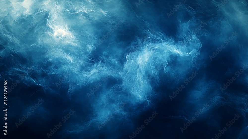 Obraz premium Abstract swirling blue smoke clouds, dark moody background.