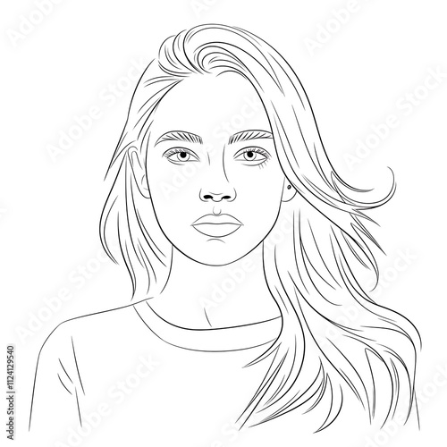  pencil sketch of a young woman with delicate and refined features.