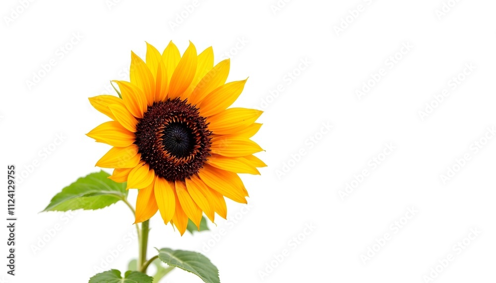 Naklejka premium sunflower, single, blooming, isolated, white, background, highresolution, flower, nature, botanical, vibrant, yellow, petal, closeup, detailed, realistic, floral, elegant, bright, minimal, fresh,