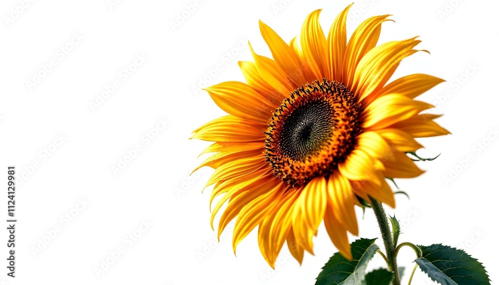 Obraz premium sunflower, single, blooming, isolated, white, background, highresolution, flower, nature, botanical, vibrant, yellow, petal, closeup, detailed, realistic, floral, elegant, bright, minimal, fresh,