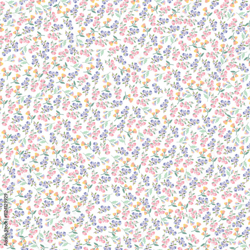 coquette seamless flowers pattern. Delicate petals and vibrant blossoms create an artistic and vintage botanical illustration. Perfect for wallpaper, fabric, wrapping paper and more.
