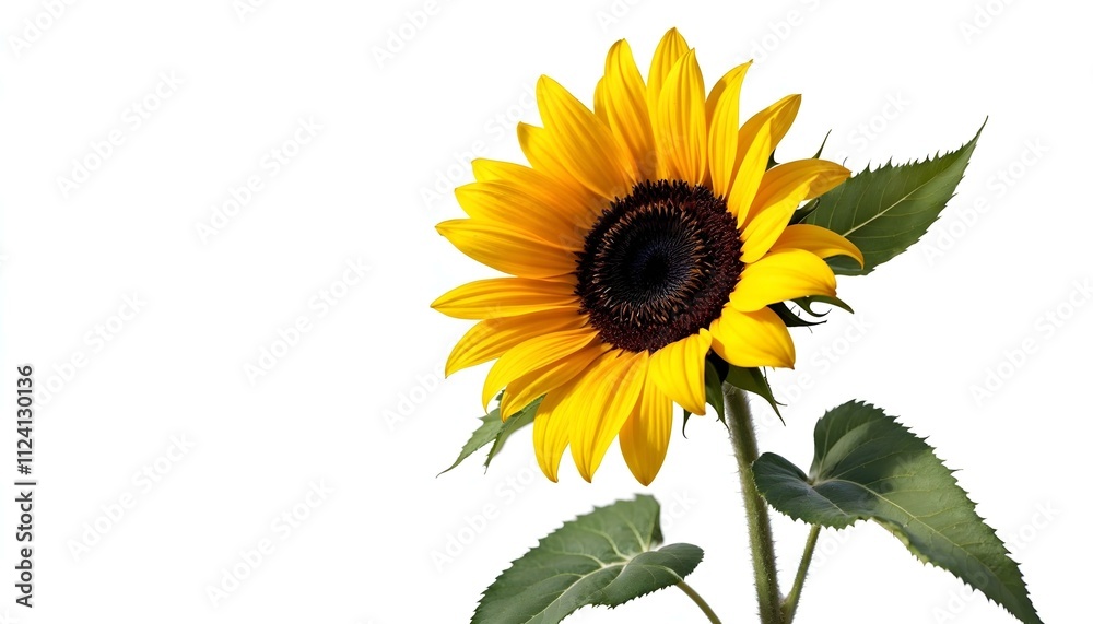 Obraz premium sunflower, single, blooming, isolated, white, background, highresolution, flower, nature, botanical, vibrant, yellow, petal, closeup, detailed, realistic, floral, elegant, bright, minimal, fresh,