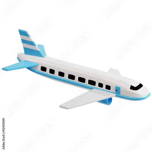 3D Airplane Illustration with Blue Stripes