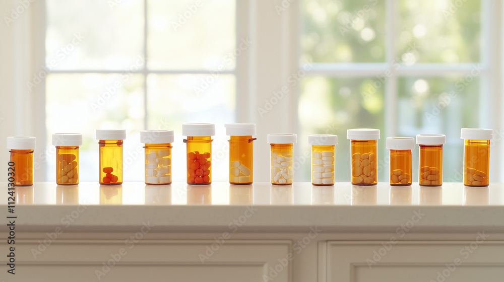 Medicine bottles neatly arranged on a wooden shelf, symbolizing the importance of organization and care in healthcare management. Medicine bottles neatly arranged on a wooden shelf, symbolizing the importance of organization and care in healthcare management.