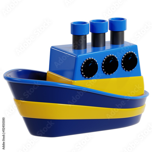 Majestic Blue and Yellow Ship Sailing in Open Waters