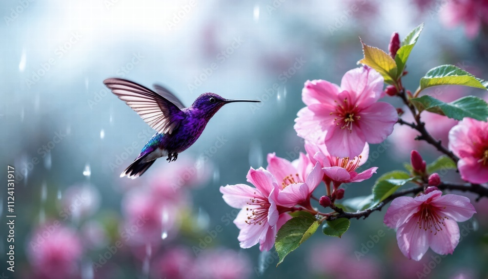 Naklejka premium Humming Bird in flight for nectar