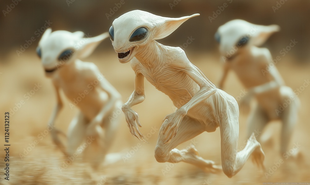 Fototapeta premium Wild alien creatures running across the landscape.