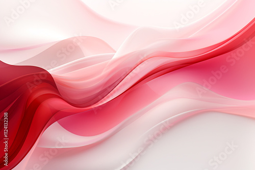 Abstract Red  and Pink Waves On White Background
