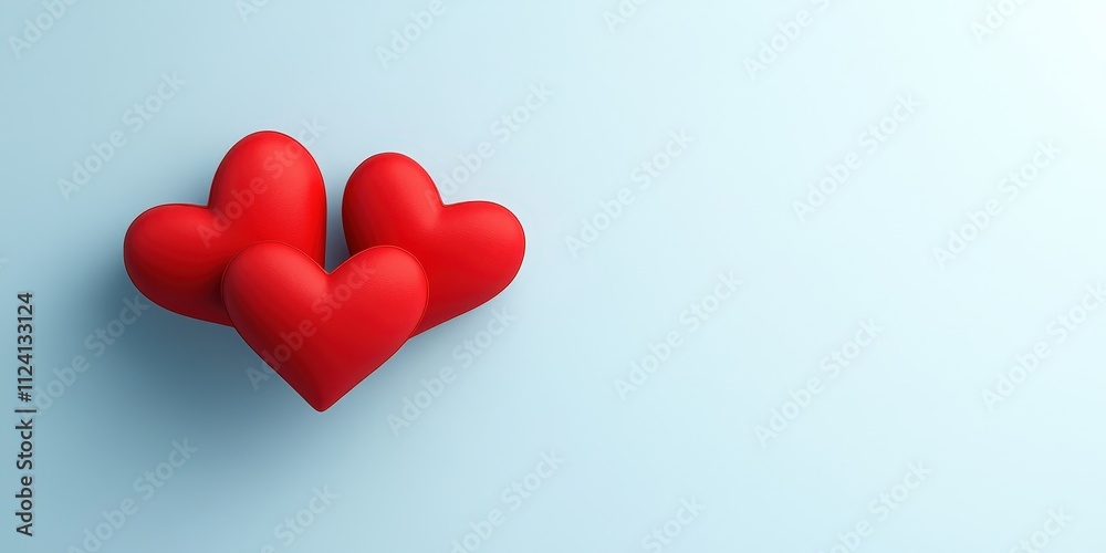 Three Red Hearts on Soft Blue Background for Romantic Theme Three Red Hearts on Soft Blue Background for Romantic Theme