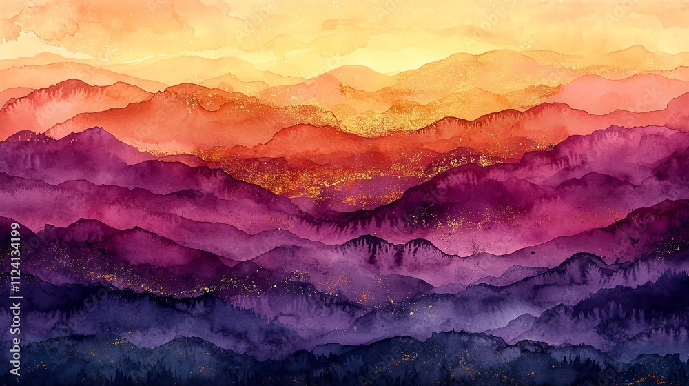 Vibrant Watercolor Gradient Mountain Landscape Vibrant Watercolor Gradient Mountain Landscape
