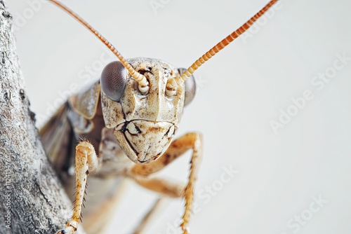 Macro photo of a locust isolated on white