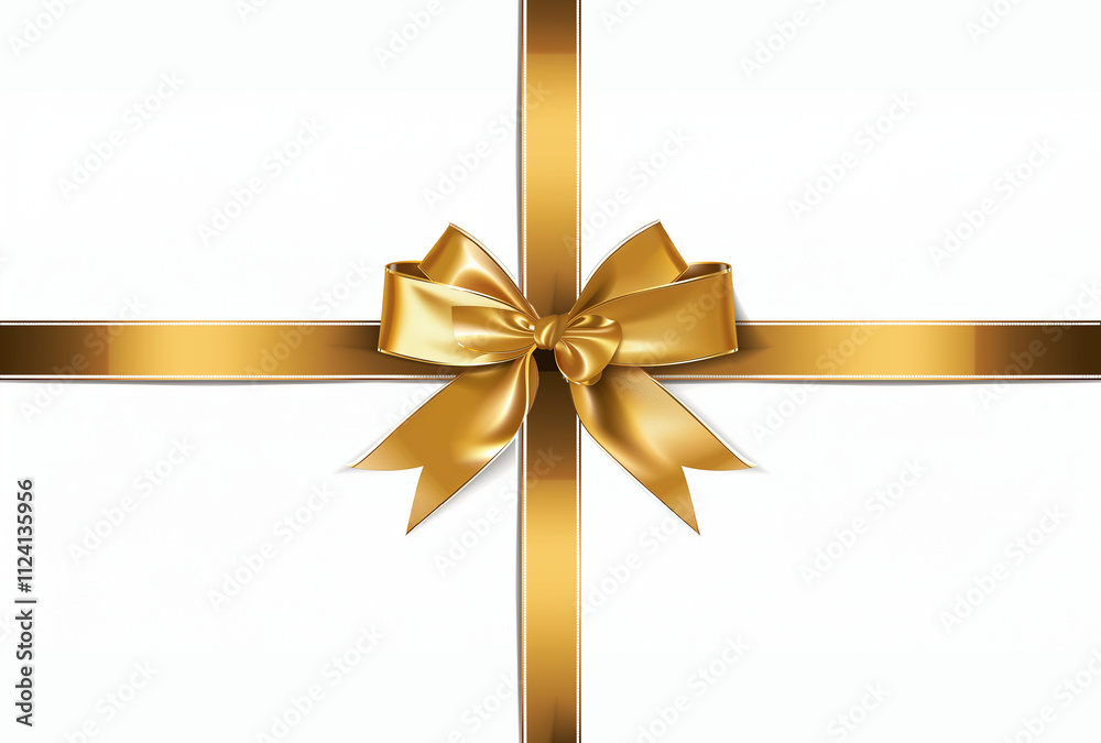 Ruban doré noué en croix avec un nœud élégant sur fond blanc, décoration minimaliste et festive pour Noël et les célébrations de fin d'année, espace négatif copyspace. Ruban doré noué en croix avec un nœud élégant sur fond blanc, décoration minimaliste et festive pour Noël et les célébrations de fin d'année, espace négatif copyspace.