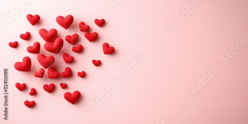 Red Hearts on Soft Pink Background for Love and Romance Theme