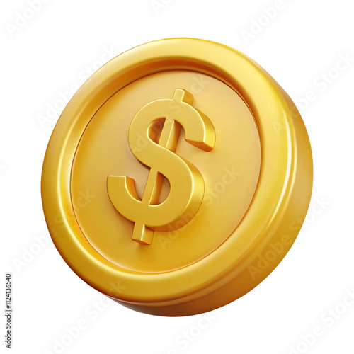 Gold Coin with Dollar Symbol isolated on white and transparent background, png format, cutout background