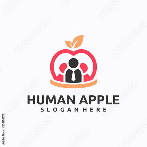 Human Apple logo design template. Doctor and nutritionist concept. Creative vector symbol.