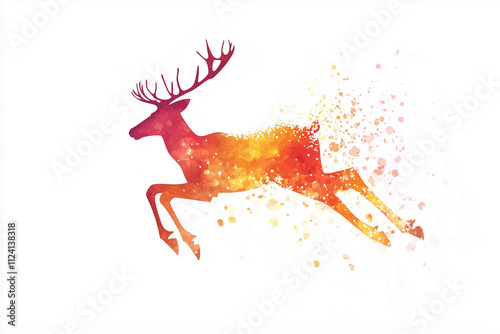 Jumping Reindeer Silhouette: Vector Illustration on White Background