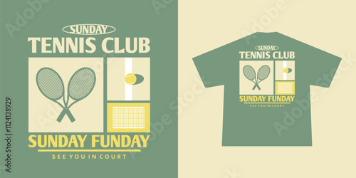 Aesthetic illustration of tennis t shirt design, vector graphic, typographic poster or tshirts street wear and Urban style	
