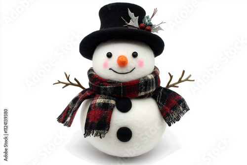 Cute Snowman with Black Top Hat and Scarf: Transparent Background Illustration