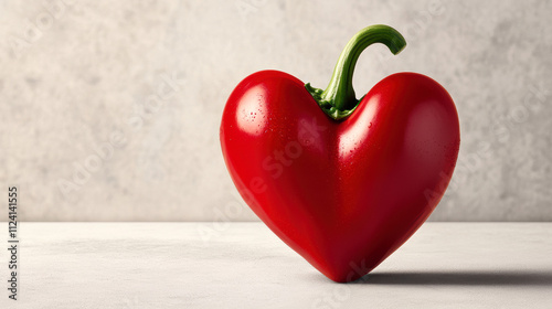 Heart-shaped red bell pepper on minimalist background