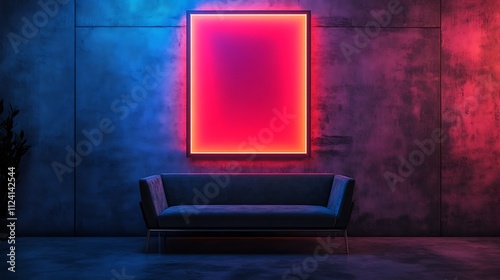 Dark frame on a wall with neon lights, modern and edgy